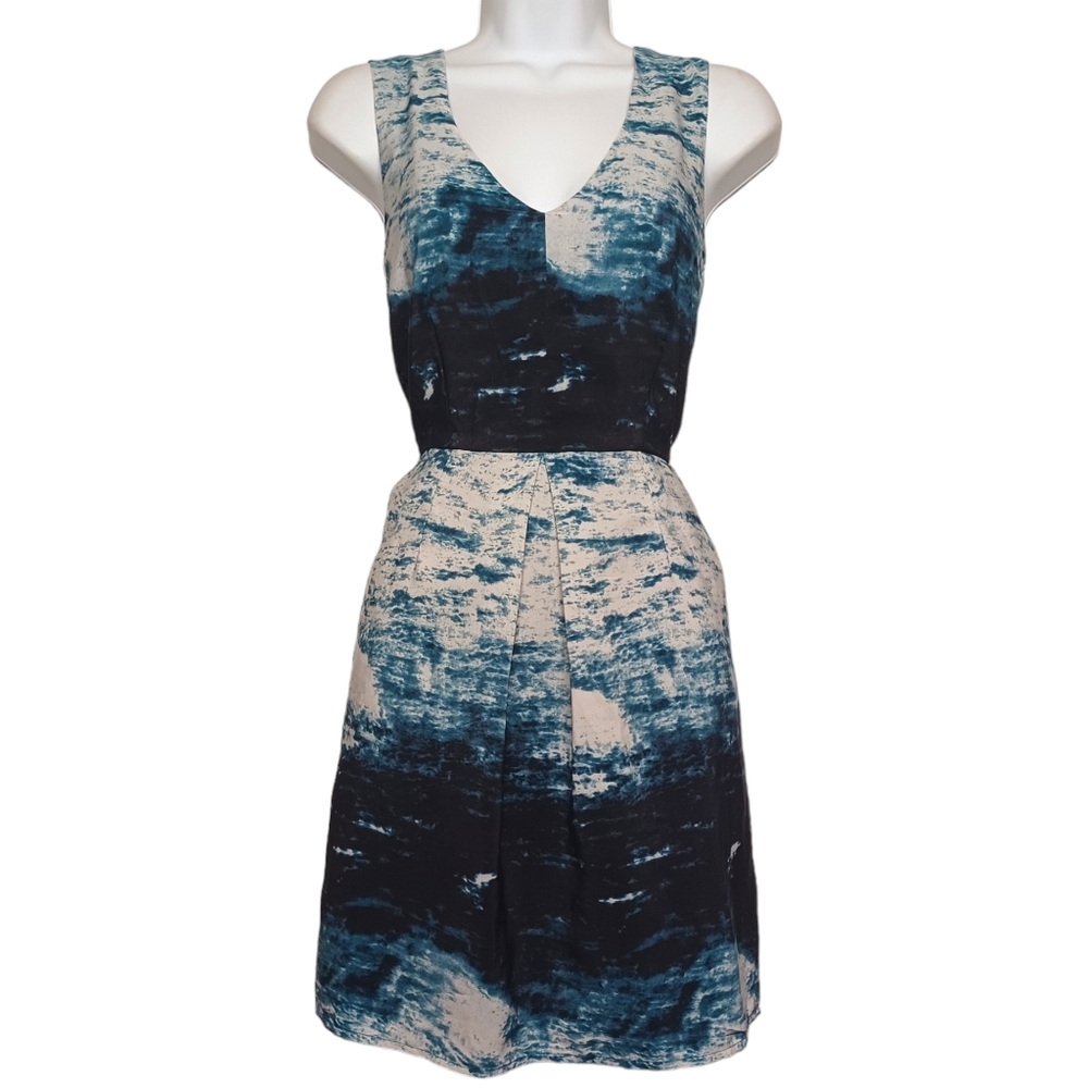 FOREVER 21 Blue Marled White Navy Stripe Print Sleeveless A-Line Mini Dress S